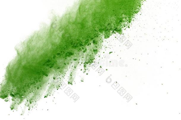 使结冰运动关于绿色的粉爆炸向白色的背景.