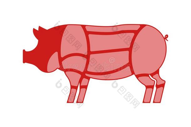 猪切.猪s将切开关于肉放置.密谋关于猪肉.动物剪影