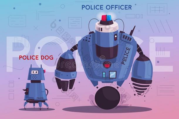 警察部门雄蜂机器人.巡逻警察和人造的智力