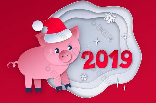 红色的有色的明信片关于新的年猪