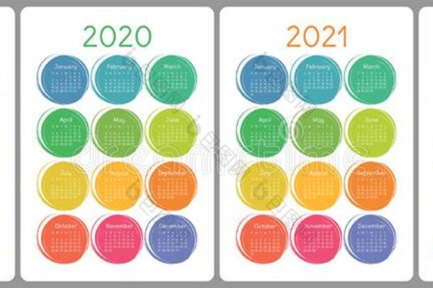 日历2019,2020,2021,2022年.富有色彩的矢量放置.一星期