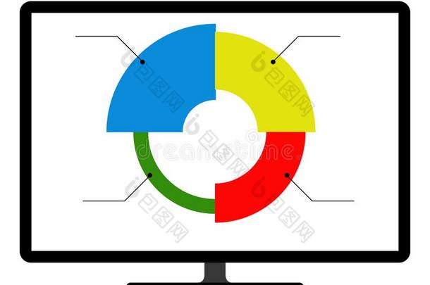 有色的馅饼图表图表向一计算机屏幕