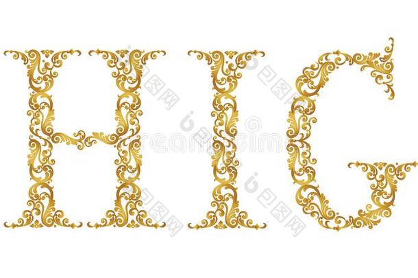 金色的酿酒的字体类型文学英语字母表的第8个字母,我,英语字母表的第7个字母,大写字母盘.