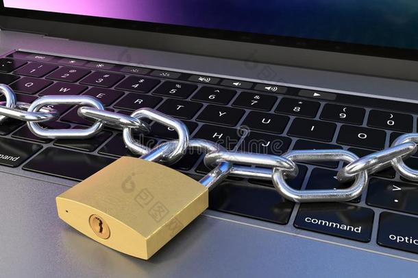 计算机键盘上锁的和挂锁和链子为安全