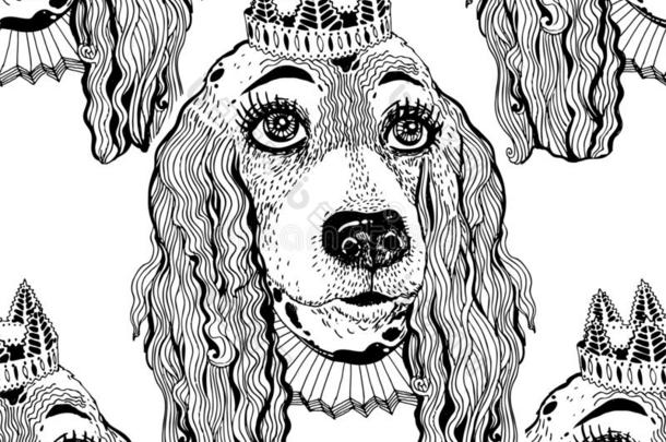 无缝的模式关于宠物獚狗狗和王冠.