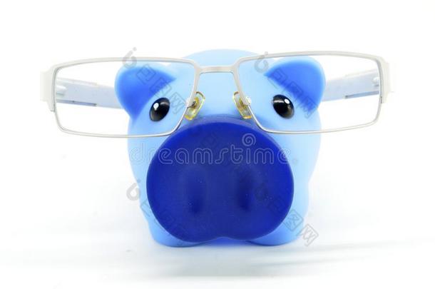 蓝色小猪银行和眼镜