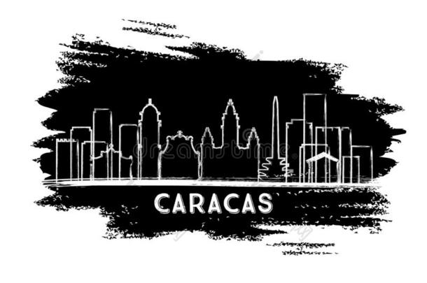 加拉加斯委内瑞拉城市地平线轮廓.手疲惫的草图.