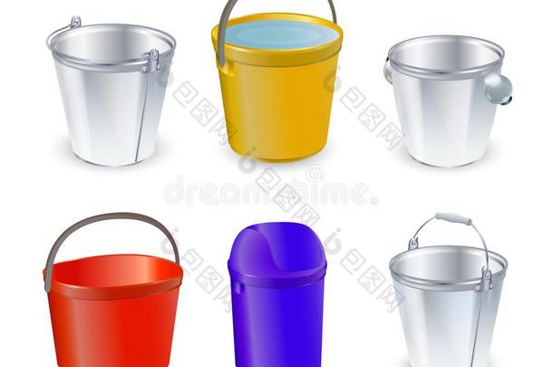 水桶矢量满桶和比特桶塑料制品桶空的或和