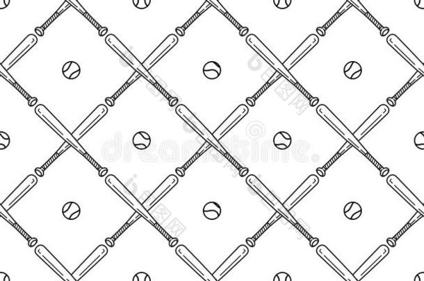 棒球无缝的模式矢量垒球棒球蝙蝠围巾isolation隔离