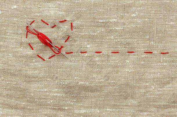 缝纫线和为编结物,一红色的绳子采用指已提到的人为m关于一我