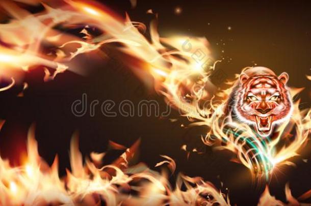 老虎和燃烧的火焰
