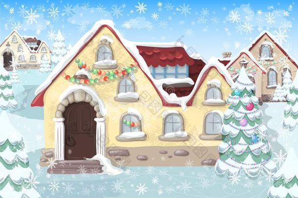 圣诞节风景和圣诞节树和房屋