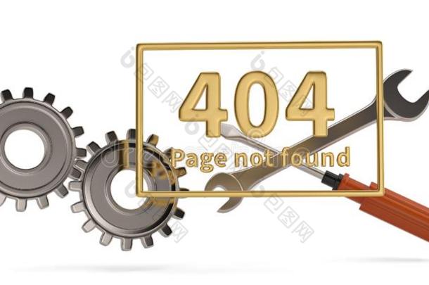 404错误单词和钢齿轮隔离的向白色的背景.3英语字母表中的第四个字母
