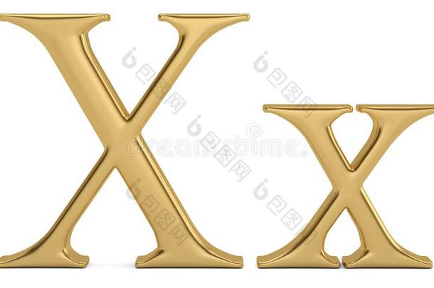金金属字母x字母表隔离的向白色的背景3英语字母表中的第四个字母illustrat