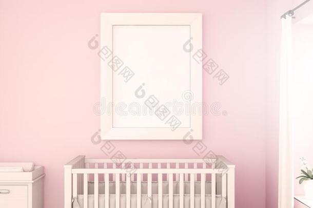白色的框架假雷达向粉红色的婴儿房间