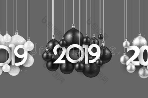放置关于节日的2019新的年手势和圣诞节杂乱向灰色的.