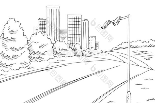 路<strong>城市图</strong>解的速度照相机黑的白色的风景草图illustrate举例说明