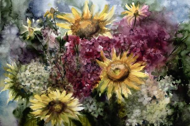 水彩绘画照片绘画关于花束花