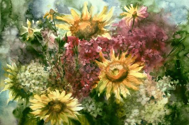 水彩绘画照片绘画关于花束花