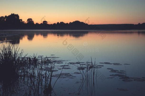 黎明黑暗的湖乡村的乡村安静的风景风景