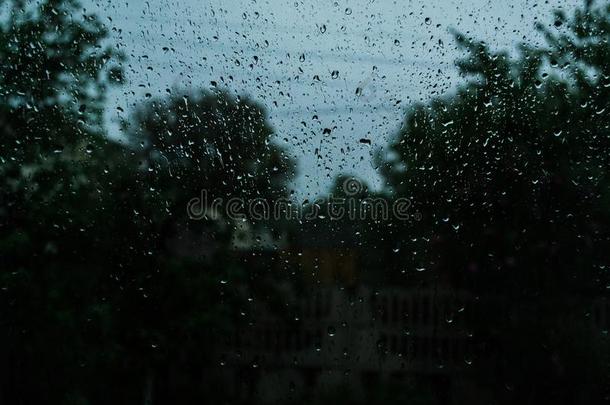 雨落下向指已提到的人窗玻璃.雷电交加的暴风雨夏雨