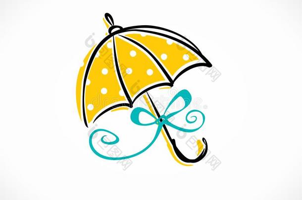 黄色的雨伞和一绿松石弓.Be一utifulfem一le雨伞