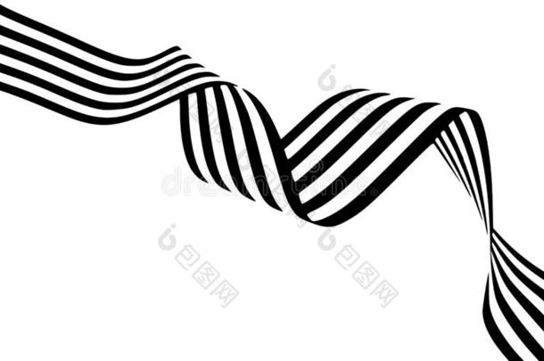 抽象的黑的和白色的条纹平滑地弯曲的带几何图形