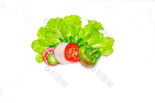 刨切的蔬菜番茄和洋葱胡椒和红辣椒和生菜