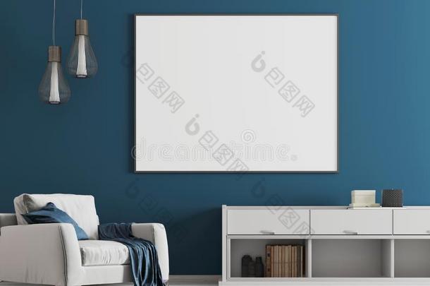 愚弄在上面海报采用指已提到的人蓝色采用terior和白色的家具一脉冲编码装置