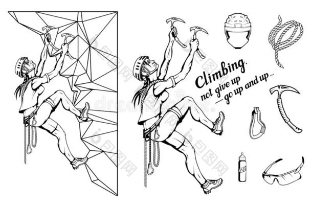 <strong>登山家</strong>标语和女孩,女人登山者,阿尔卑斯山的攀登的,一