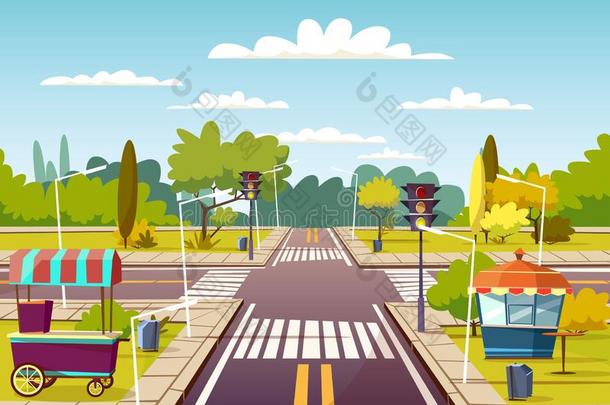 城市大街漫画说明关于交通小路十字路口和