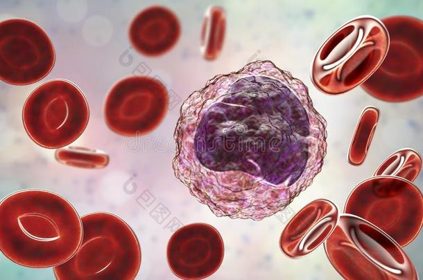 <strong>单核细胞</strong>被环绕着的在旁边红色的血<strong>细胞</strong>