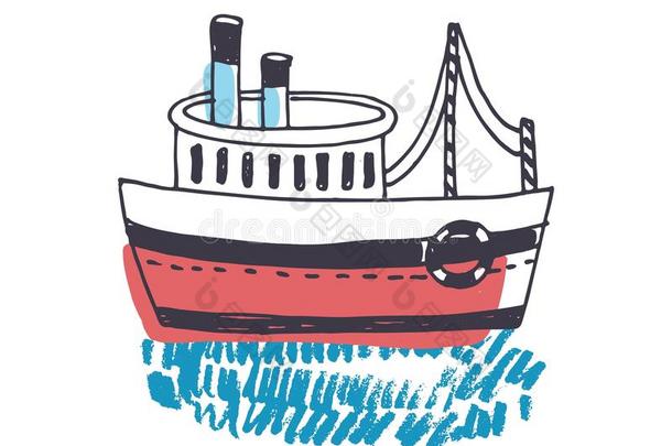 心不在焉地乱写乱画绘画关于乘客船,海的容器,观光的水