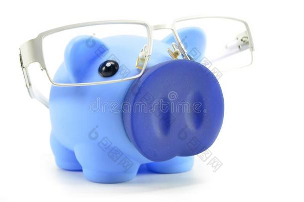 蓝色小猪银行和眼镜