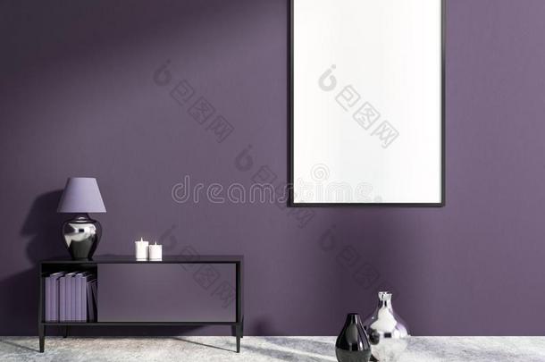 紫色的活的房间,放置关于内裤,海报