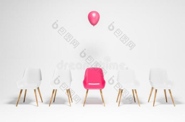 白色的<strong>椅子</strong>行,粉红色的<strong>椅子</strong>和气球,选择
