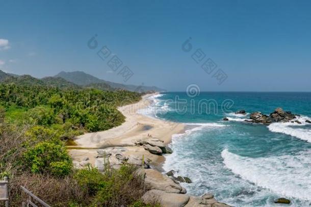 美丽的孤独的加勒比海海滩和手掌树采用泰龙<strong>人</strong>名
