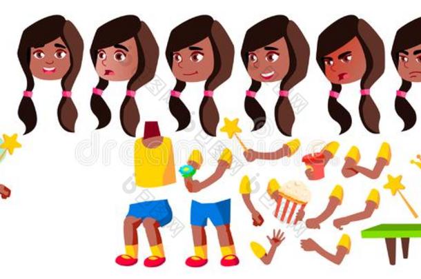 女孩幼儿园小孩矢量.黑的.非洲式发型美国人.生气CostaRica哥斯达黎加