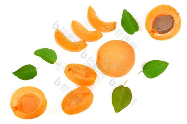 杏成果和树叶隔离的向白色的背景和警察