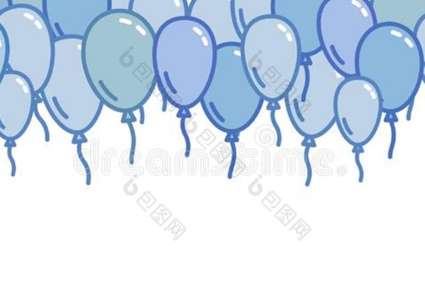 无缝的水平的装饰和蓝色气球,幼稚的和simul同时