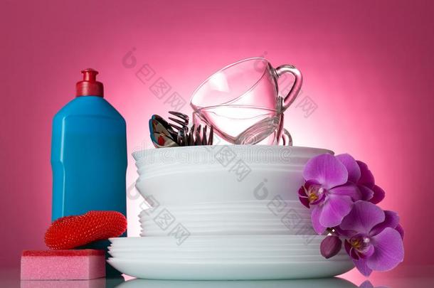 方法为洗涤和干净的白色的盘向一粉红色的b一ckgrounddemand需要