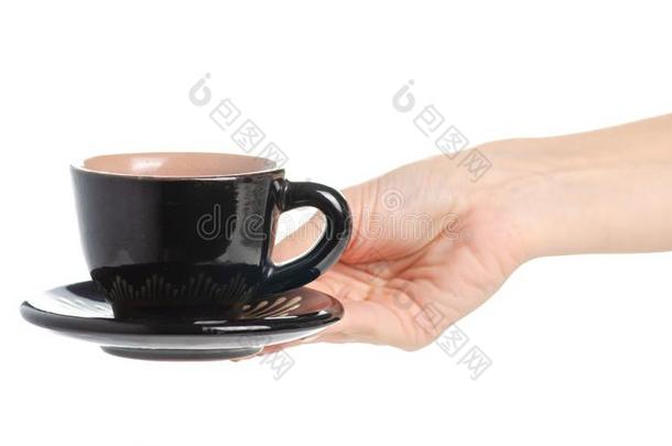 黑的咖啡豆杯子和茶杯托采用h和