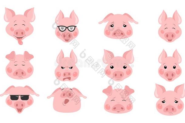 收集关于有趣的猪情感符字符采用不同的情感