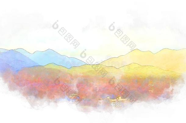 抽象的山小山向水彩绘画背景.