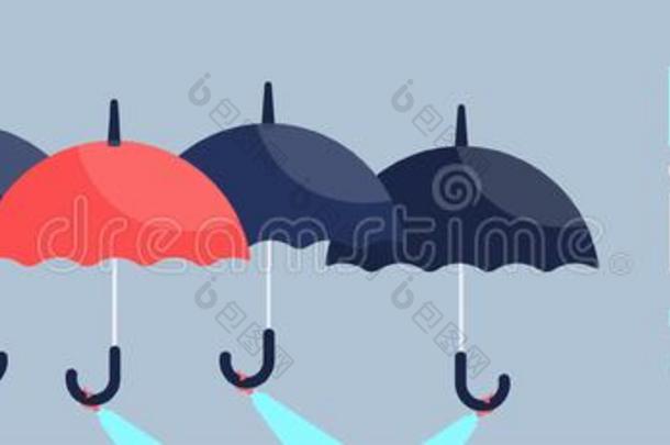 红色的雨伞起立出局关于黑的雨伞s人群个人