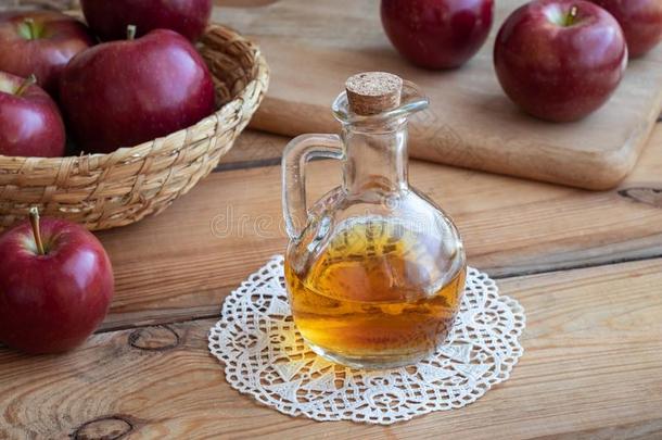 一瓶子关于苹果苹果汁醋和新鲜的苹果s采用一b一sket