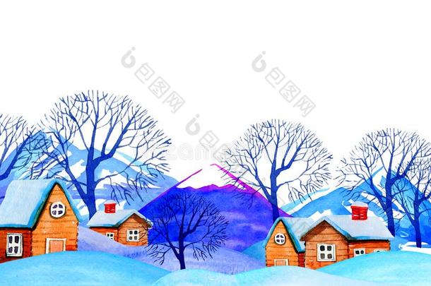 冬一天国<strong>家</strong>风景和住<strong>宅</strong>,山和树