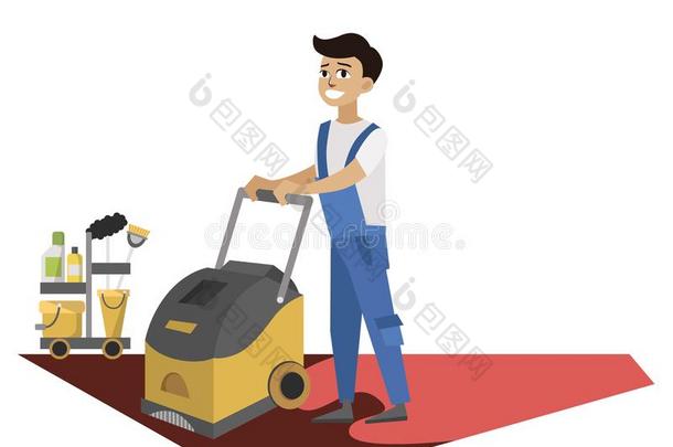 男人和洗涤机器清洁地毯海报
