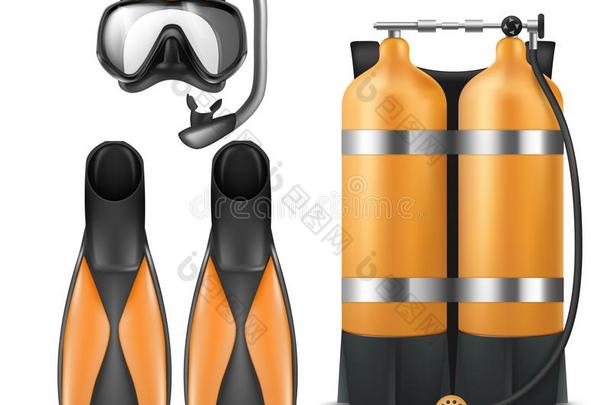 矢量潜水员设备,通气管面具和脚蹼