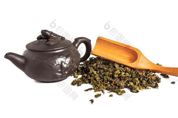 干的干燥的树叶关于茶水<strong>铁观音</strong>,分散的大约一porcel一in茶水po